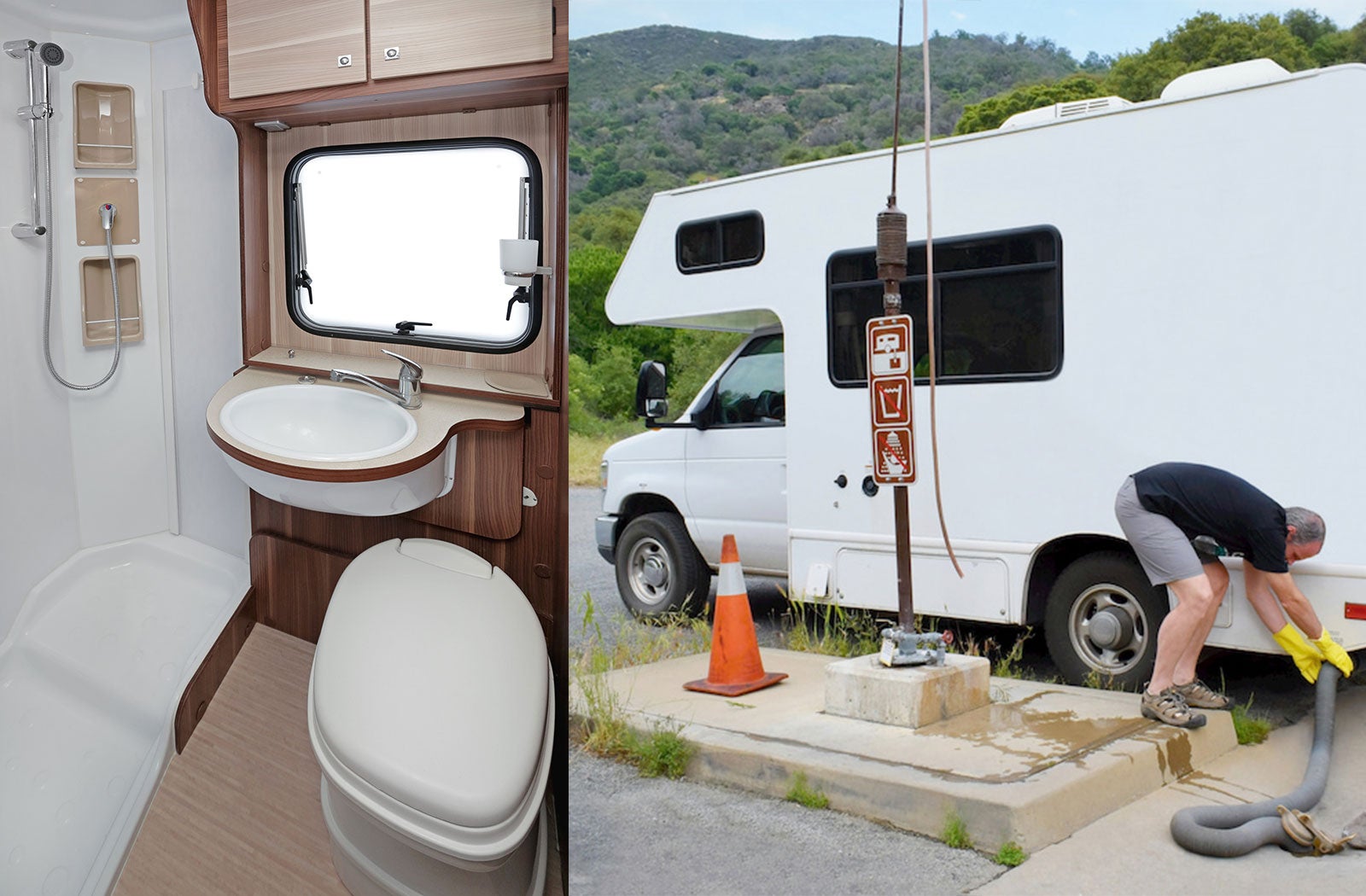 Portable RV/camper toilet and holding tank setup in Philadelphia, Pennsylvania